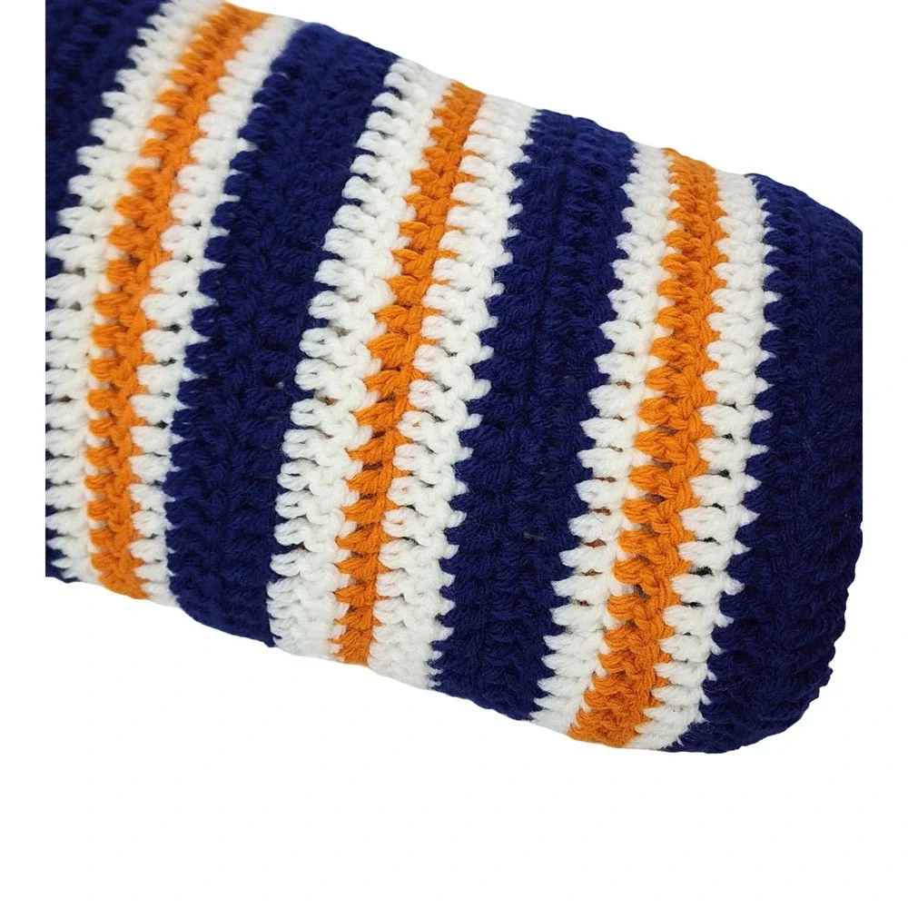 Handmade Crochet Broncos Chicago Bears Afghan‎ Blanket Navy Orange White Stripe